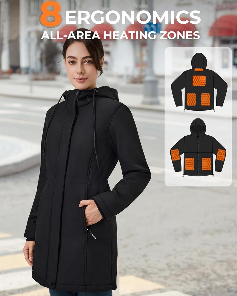 GOTOBI Store Graphene Heated Jackets for Women with 12V 18400mAh Battery Pack, Hood Fleece Lined Windproof Waterproof Coat - Image 3